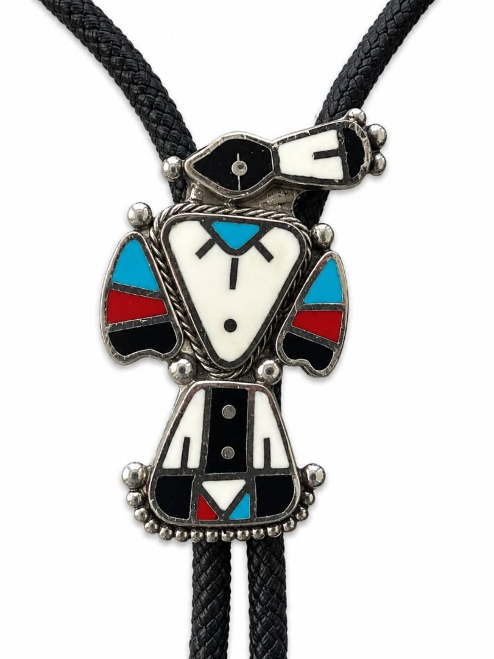 Vintage Southwestern Thunderbird Bolo Tie Colorful Inlay Silver Tone